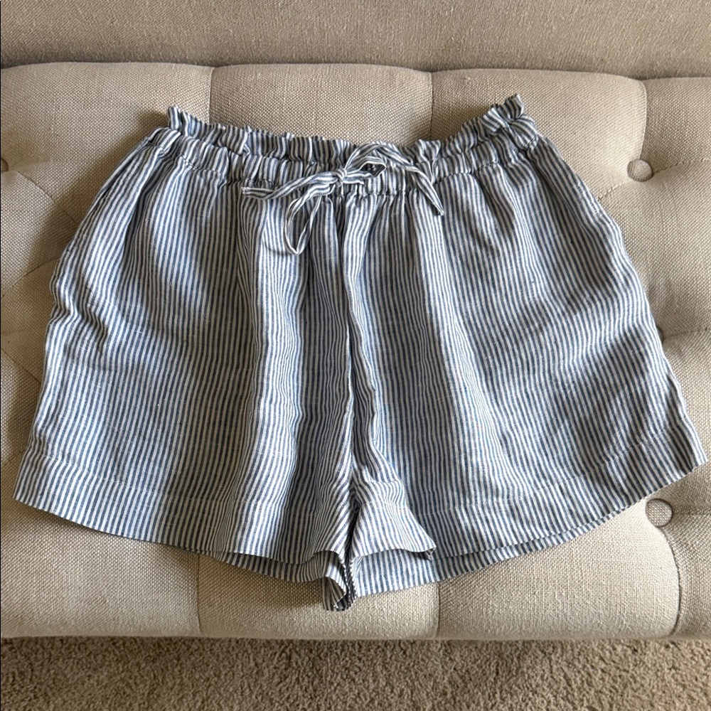 Ulla Johnson Blue Striped Linen High Waist Shorts